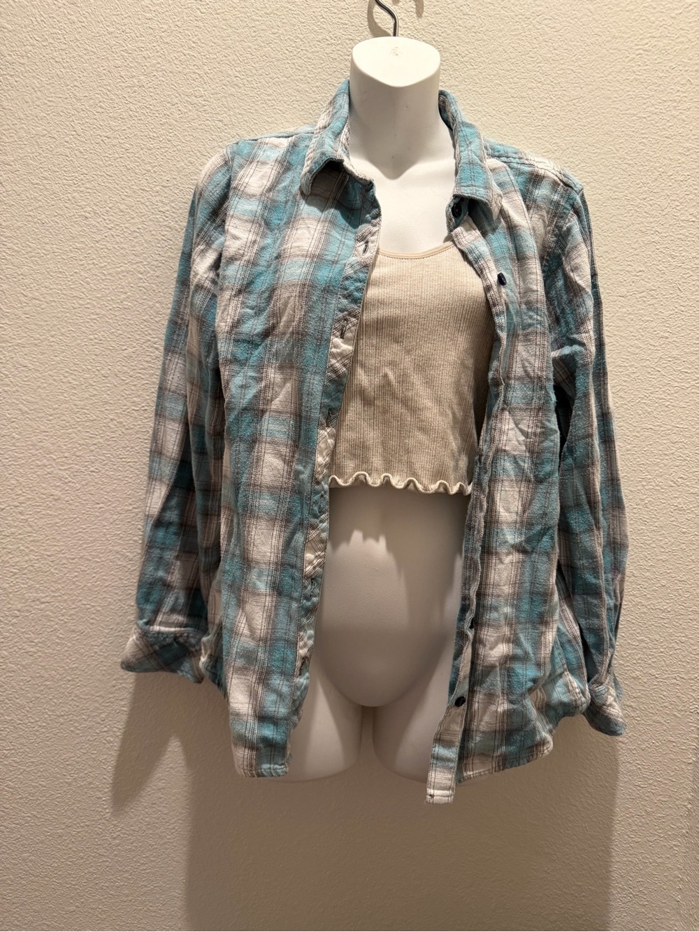 Indigo Blue and White Plaid Button-Down Shirt - Women